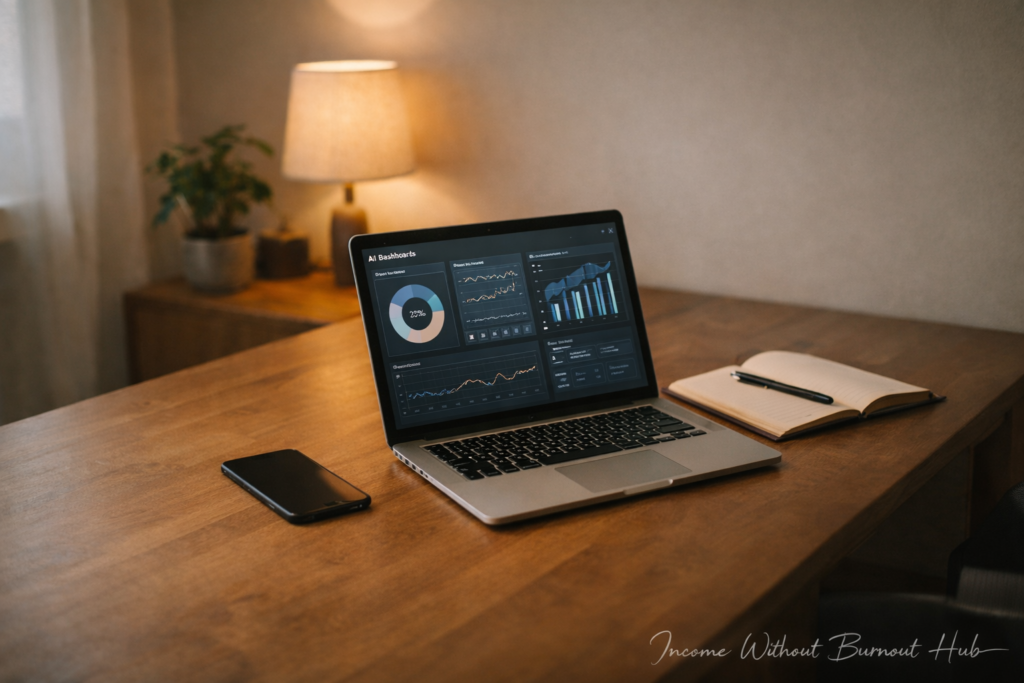 AI productivity stack for busy professionals showing calm organized digital workspace