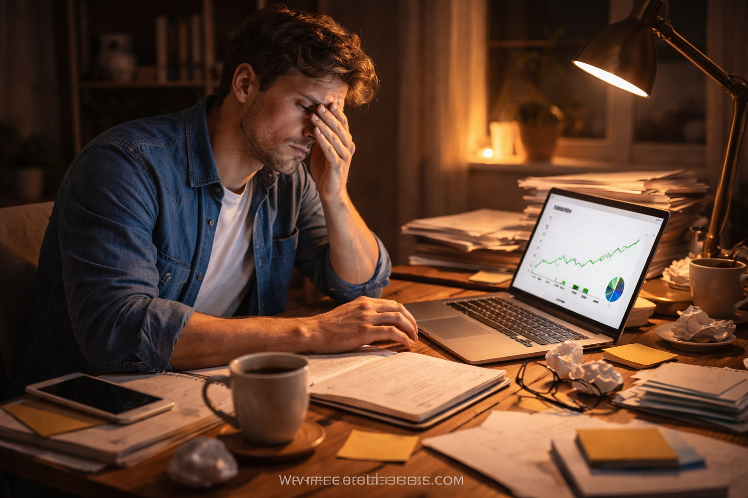 burning out while making money online showing overwhelmed person working on laptop