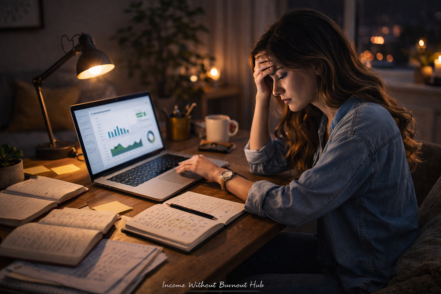 hustle culture is damaging showing stressed person overwhelmed with work at desk