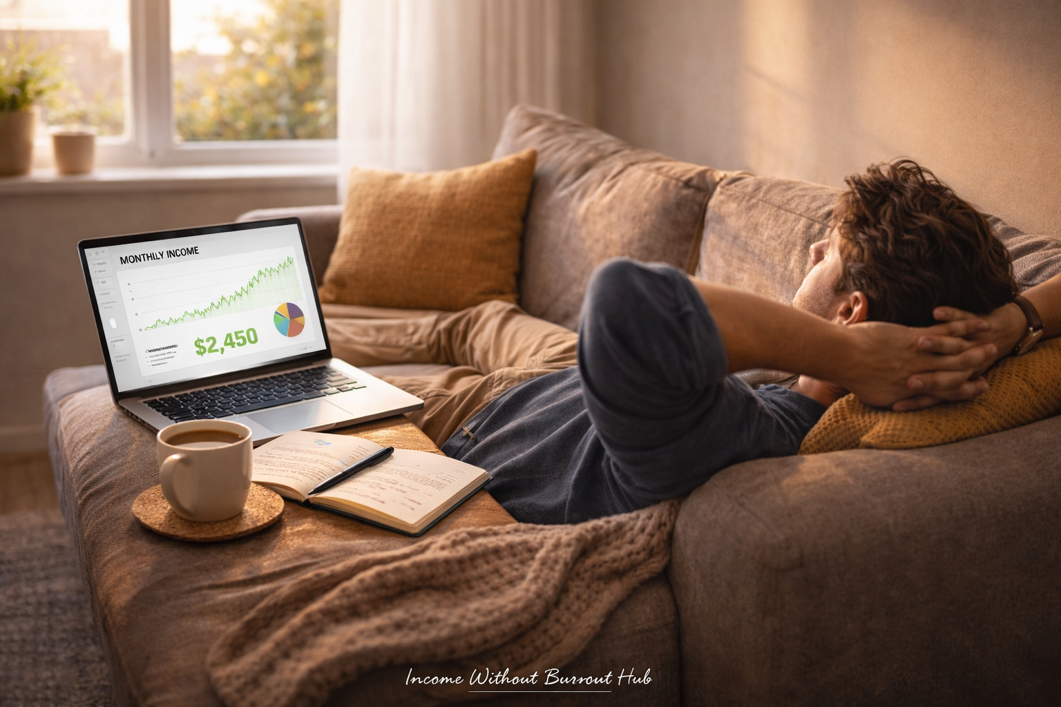 rest in financial success showing calm balanced work and relaxation lifestyle