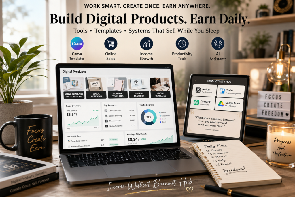 How to Create and Sell Digital Products Online using Canva, Systeme.io, blogging and email marketing