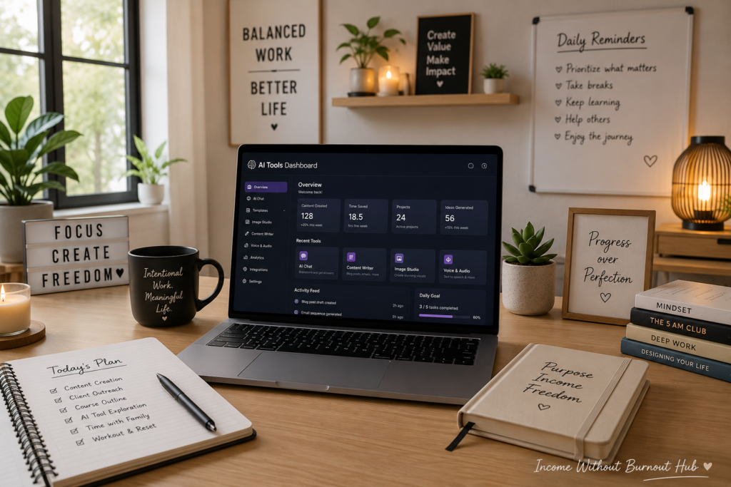 How to Make Money Online Without Burnout using blogging, affiliate marketing, AI tools and sustainable productivity systems
